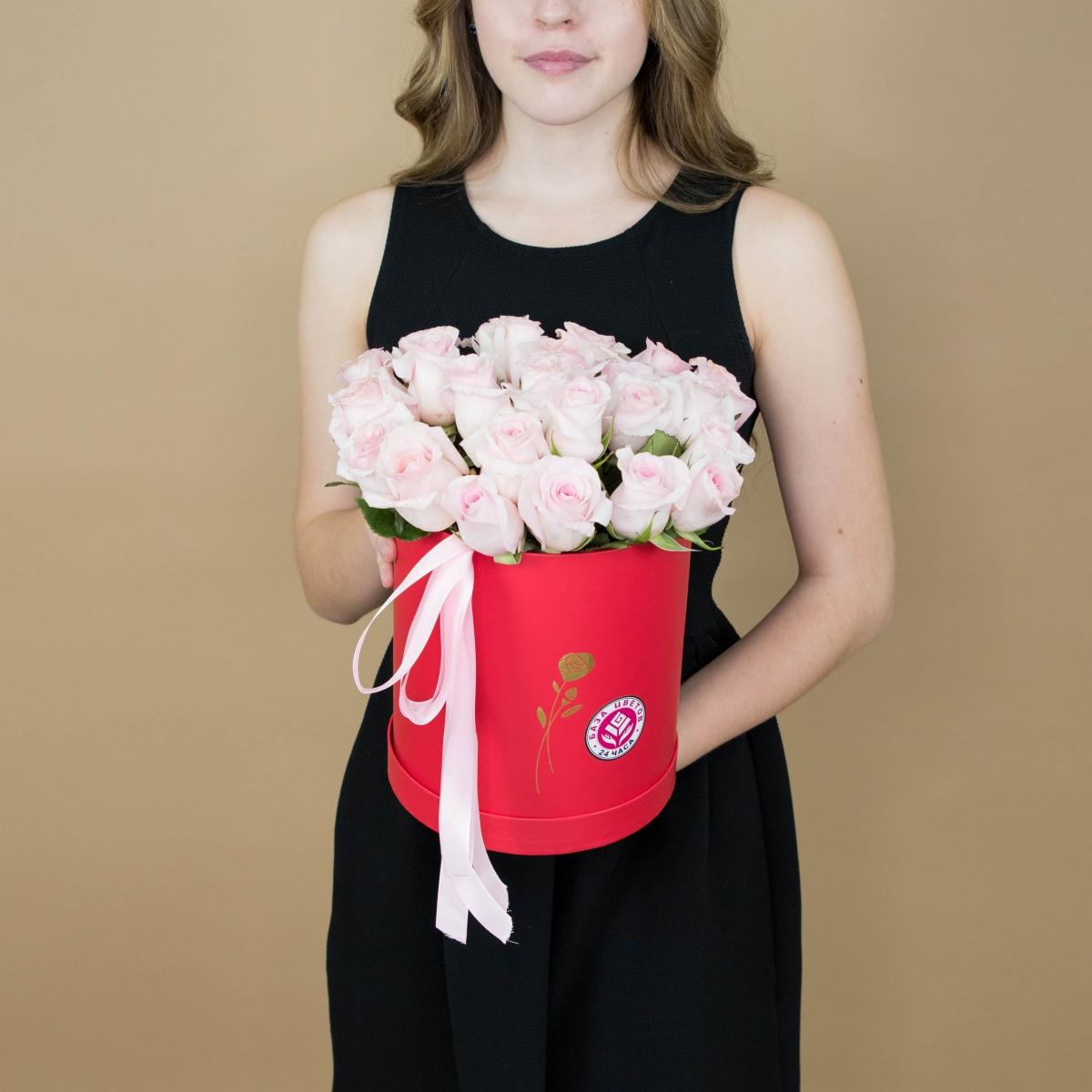 Розы розовые в шляпной коробке код товара  1968
