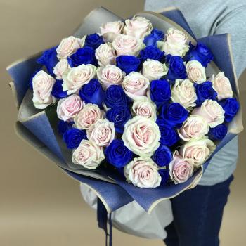 Белая и Синяя Роза 51шт 70см (Эквадор) [код товара: 112504]